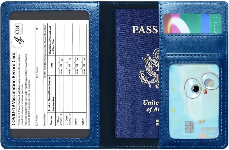 KAOBAN حافظة جواز السفر غطاء محفظة حالة حجب RFID جلدية مع فتحة بطاقة ملحقات السفر منظم الوثائق واقي للنساء والرجال، أزرق بحري - Image 4